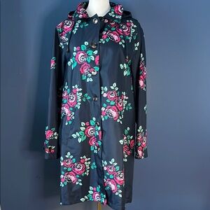Capelli  Raincoat with hood & belt, Ladies Med , darkest navy with floral print